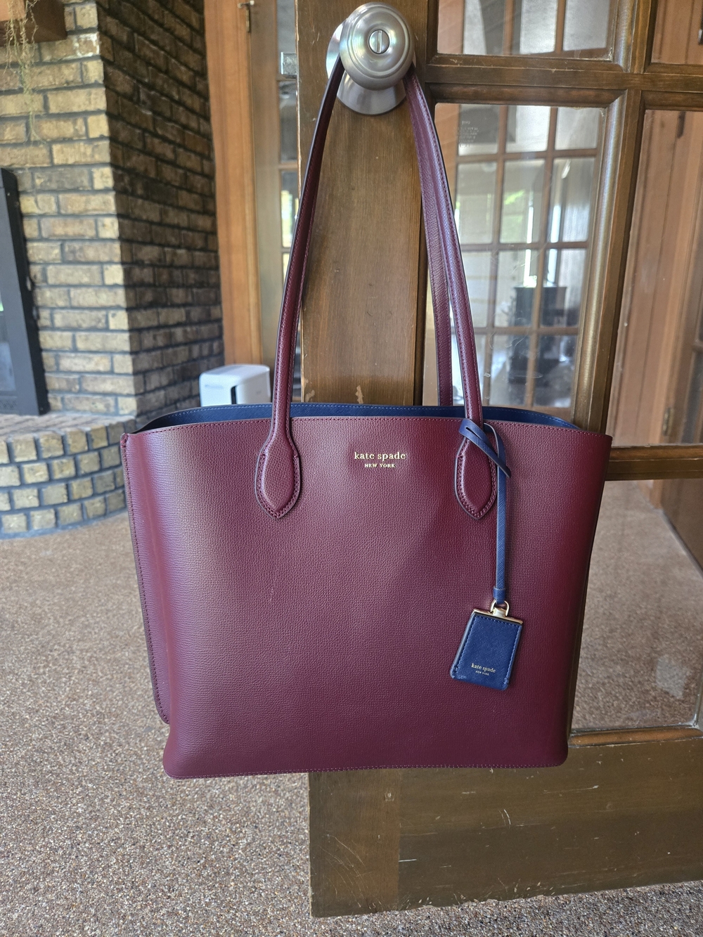 Like New Kate Spade Burgundy Leather Tote with Navy Interior